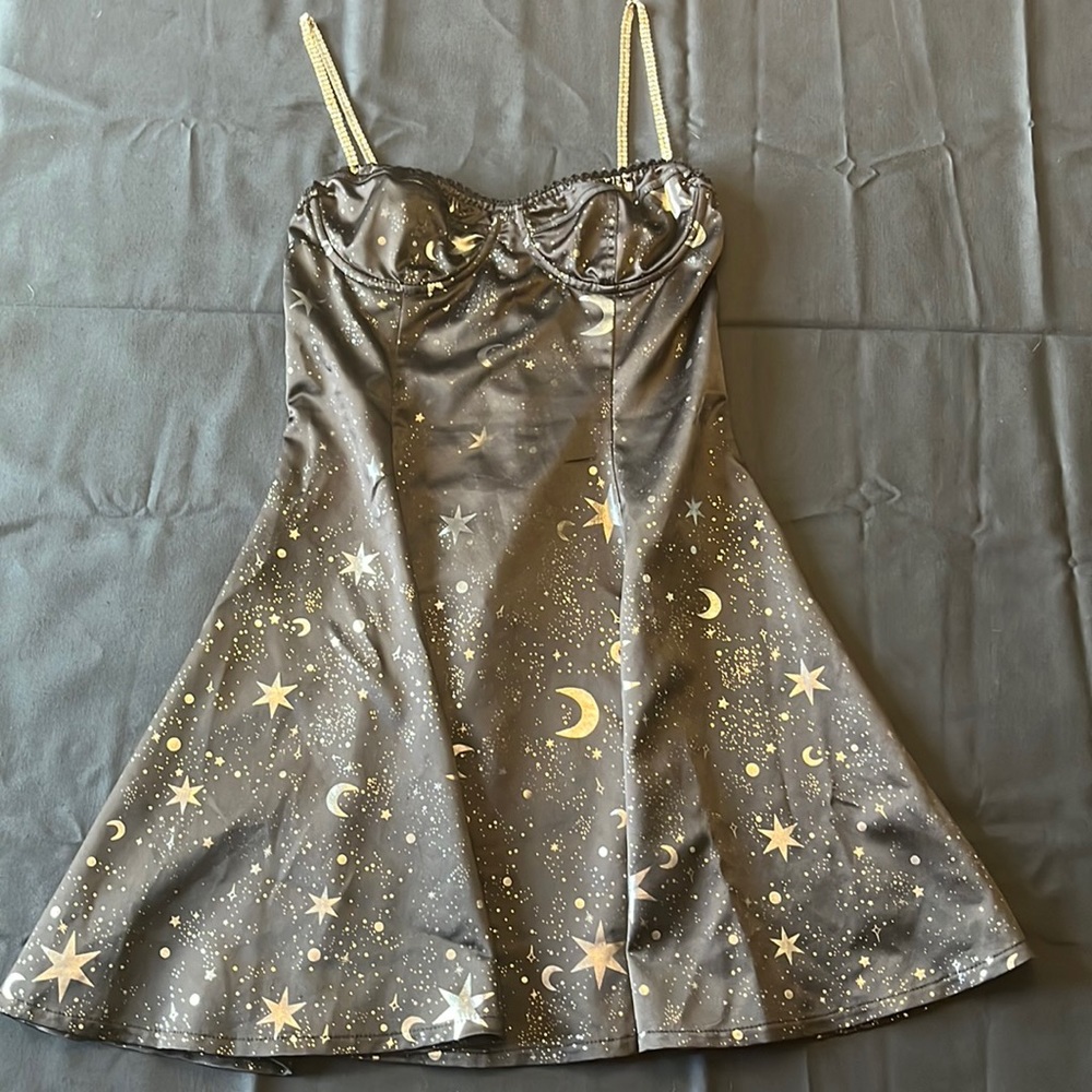 Current mood small midnight black dress goth stary